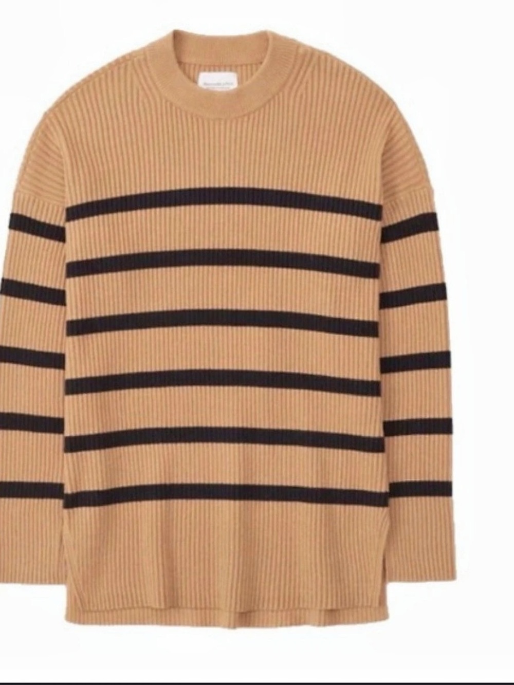 Abercrombie & Fitch Ribbed Crew Sweater Striped Brown & Black